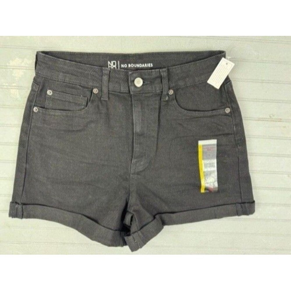 No Boundaries Size 11 Womens Shorts Deni Jean Cuff Hem High Rise Black Stretch